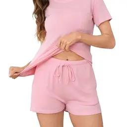 Bresdk Damen Schlafanzug Kurz Pyjama Set aus Baumwolle - Sommer Nachtwäsche Zweiteiler mit Shorts