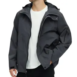 Wantdo Herren Regenjacke Wetterfeste Übergangsjacke Dunkelgrau M