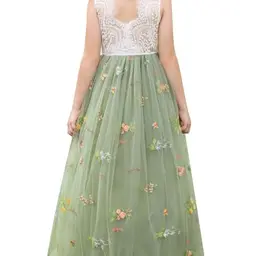 Blumenmädchen Spitzenkleid, Ärmellos, V-Rücken, Tüll, für Hochzeit, Party, Geburtstag, 2-3 Jahre, Grün