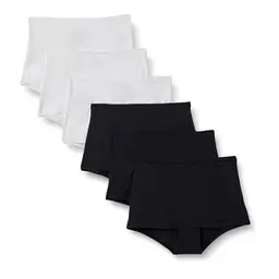 Amazon Essentials Damen Boyshorts im 6er-Pack, high waist, peachfarbene Mikrofaser, schwarz/weiß, Größe 40