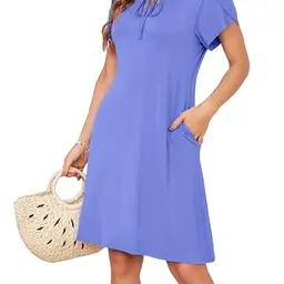 Sommerkleid Damen A-Linie Knielang Elegant Strandkleid Jersey Kornblumenblau