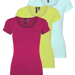 VERO MODA Damen VMMAXI My Soft U-Neck 3er-Pack, Bright Rose, Wild Lime, Dusty Aqua