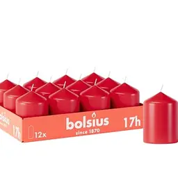 Bolsius Stumpenkerzen - Rot - 12 Stück - 8 x 6 cm - Dekorative Haushaltkerzen - Unparfümiert