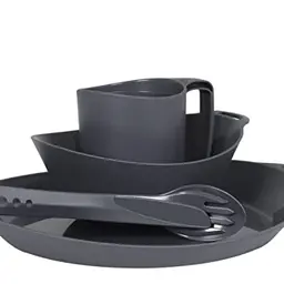 Lifeventure Ellipse 4-teiliges Geschirr Set für Camping und Outdoor: Messer, Gabel, Löffel, Teller, Schüssel, Becher