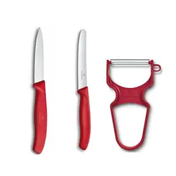 Victorinox Swiss Classic 3-teiliges Gemüsemesser-Set mit Tomatenmesser und Sparschäler, rot