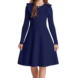 GRACE KARIN Mädchen Kleid mit Rüschenärmeln und Plisseerock, Königsblau, 6 Jahre