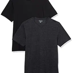 Amazon Essentials Herren T-Shirt, 2er-Pack, Dunkelgrau Meliert/Schwarz, M