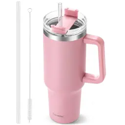 TaroKitc 1.18 l Thermobecher mit Griff und Strohhalm, Edelstahl-Vakuum-Isolierflasche für Heiß-/Kaltgetränke