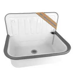 kör4u Ausgussbecken weiß 50cm - robustes Stahlspülbecken für Keller, Waschküche und Garten