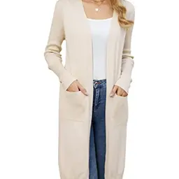 Clearlove Damen Langarm Cardigan - Offene Strickjacke mit Taschen