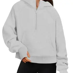 Friptspyg Damen Hoodie aus Samt Fleece, Langarm, Winterpullover mit Tasche, Hellgrau, Größe M