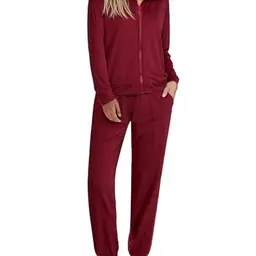 Terecey Damen Trainingsanzug Langarm Jogginganzug Bequeme Jacke und Hose, Atmungsaktiv, Rot, Größe L