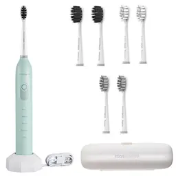 BarberBoss elektrische Zahnbürste, wiederaufladbar, 3 Winkeleinstellungen, 6 Bürstenköpfe, druckfrei, langer Akku, Smart Timer, reisefreundlich (Minzgrün)