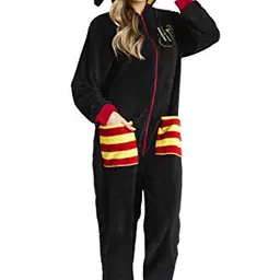 Harry Potter Jumpsuit Overall für Damen und Herren, Fleece One-Piece Hausanzug in Schwarz, Unisex, Größe M