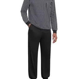 Ekouaer Herren Schlafanzug Langarm, gestreift, mit Taschen, schwarz, Zweiteiliger Pyjama für Winter