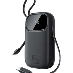 Baseus QPow3 Powerbank 20000mAh 45W mit 2 USB-C Kabeln, Schnellladung für iPhone, iPad, Galaxy - Schwarz