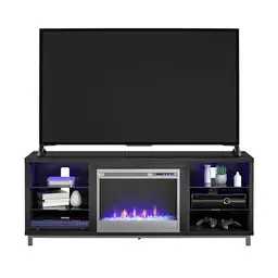 Ameriwood Lumina 70" TV-Ständer mit Kamin in Schwarzer Eichenoptik