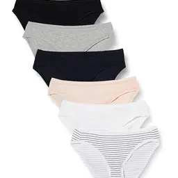 Amazon Essentials Damen Bikini-Slips aus Baumwolle, 6 Stück, Mehrfarbig/Heide/Streifen, bis Größe 40