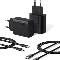Anker 25 W USB-C-Ladegerät mit 2 x 1,5 m Kabel für Samsung Galaxy S23/S22/S21/Note 20 - Schnellladung