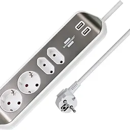 Brennenstuhl Estilo Ecksteckdosenleiste 4-Fach mit USB-Ladefunktion, Tischsteckdose Edelstahl, Silber/weiß