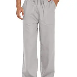 COOFANDY Herren Leinenhose, leichte Sommer-Langhose, bequeme Freizeithose mit Gummibund, Grau, Größe M