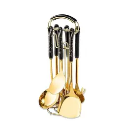 Justup Edelstahl Kochutensilien Set, 7-teilig mit Halter, hitzebeständig und leicht zu reinigen (Schwarz)