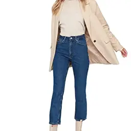 TRENDYOL Hohe Bund Straight Jeans für Damen und Herren, Blau, Größe 36