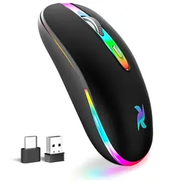 BAMCOO Kabellose 2.4G USB Maus mit LED-Beleuchtung für Laptop und PC (Schwarz)