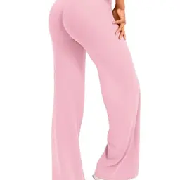 YEOREO Damen Leggings Hohe Taille Gym Pants Weites Bein Yoga Hose Blickdicht Hellrosa M