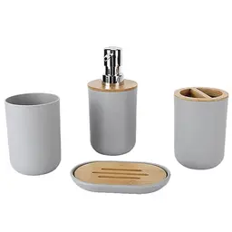 Natudeco 4-teiliges Badezimmer-Zubehör-Set - Bad Accessoires, Zahnbürstenhalter, Seifenschale, Lotionspender