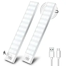 LED Schrankbeleuchtung mit Bewegungsmelder - 2 Stück, Wiederaufladbar für Küche, Kleiderschrank, Treppe und Kofferraum