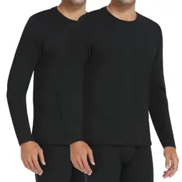 Chic Defend Thermounterwäsche Herren Langarm-Longsleeve, 2er Pack, warm, Winter, schwarz, Größe L