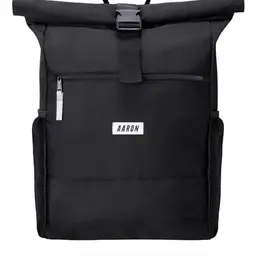 AARON Rolltop Rucksack Damen & Herren, mit Laptopfach, AirTag Halter, aus recyceltem PET, für Uni, Reisen, Alltag, schwarz mit Blumen