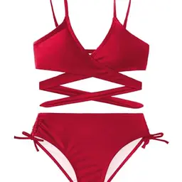 Arshiner Mädchen Zweiteiliger Badeanzug Set - Criss Cross Bustier & Bikinislip für 7-8 Jahre, Rot