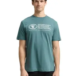 TOM TAILOR Herren Basic T-Shirt mit Print aus Baumwolle, tiefes Blaugrün, XXL