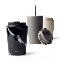 MAMEIDO Thermobecher 350 ml - Auslaufsicherer Edelstahl Kaffeebecher to go (Black Marble)