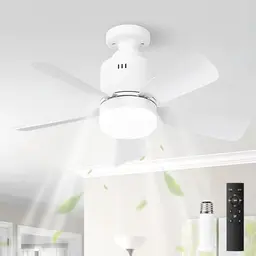 Starnearby Deckenventilator mit Beleuchtung und Fernbedienung für kleine Räume (Weiß)