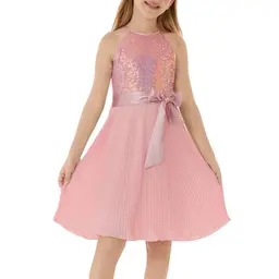 GRACE KARIN Mädchen Sommer A-Linie Kleid Ärmellos Hellrosa 8 Jahre