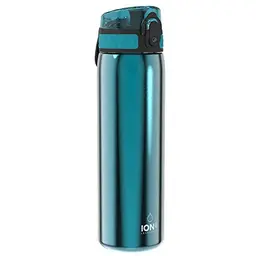 ION8 Leichte Stahl-Trinkflasche 600 ml - Auslaufsicher, Einhandöffnung, Spülmaschinenfest, Klappdeckel, Tragegriff, Aqua