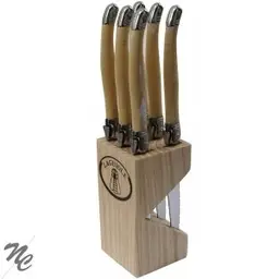 Pradel Excellence Messerblock 6-teilig aus Holz – Küchenutensilien mit gezackten Klingen