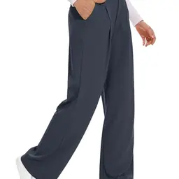 Desol Damen Palazzo Hose Elegant Weite Sommerhose mit Taschen Blau L