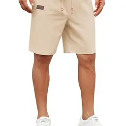 COOFANDY Herren Leinen Shorts, Sommerhose mit Gummizug, Strandshorts, Regular Fit, mit Taschen, Hell Khaki