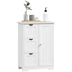HOMCOM Badezimmerschrank Beistellschrank mit 3 Schubladen, Weiß, 60 x 30 x 80 cm