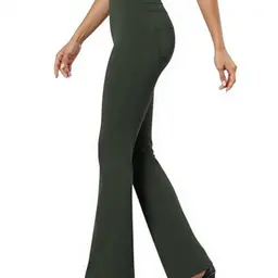 Friptspyg Damenhose mit Taschen - Hohe Taille, Elegante Freizeithose, Armee Grün, M