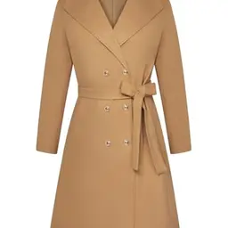 Hanna Nikole Damen Langarm Wollmantel Zweireihiger Trenchcoat mit Taschen Khaki Größe 46