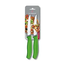 Victorinox Swiss Classic Pizza- und Steakmesser-Set, 2 Teile, 11 cm, scharfe Klingen, Wellenschliff, Kunststoffgriff, rostfrei, grün