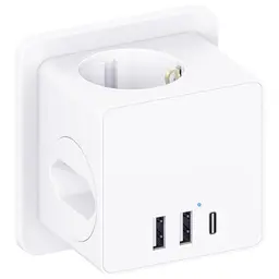 Steckdosenwürfel mit USBC, 4000W, 3 USB, Überspannungsschutz & Kindersicherung