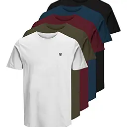 JACK & JONES Herren T-Shirt 5er Pack Crew Neck Navy Blazer
