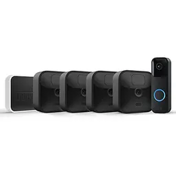 Blink Outdoor HD-Überwachungskamera Set mit 4 Kameras und Videotürklingel - Zwei-Wege-Audio, HD-Video