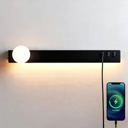 niuniaj 12W LED Wandleuchte mit Schalter, 3 Farben, USB, 40cm, modern schwarz für Schlafzimmer, Wohnzimmer, Flur, Hotel, Büro